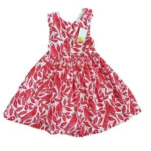 NWT Mini Boden Cross-Back Red & White Parrot Dress, size 4, lined, tropical